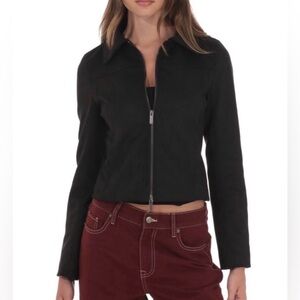 Lucy In the Sky Suede Zip-Up Jacket in Black